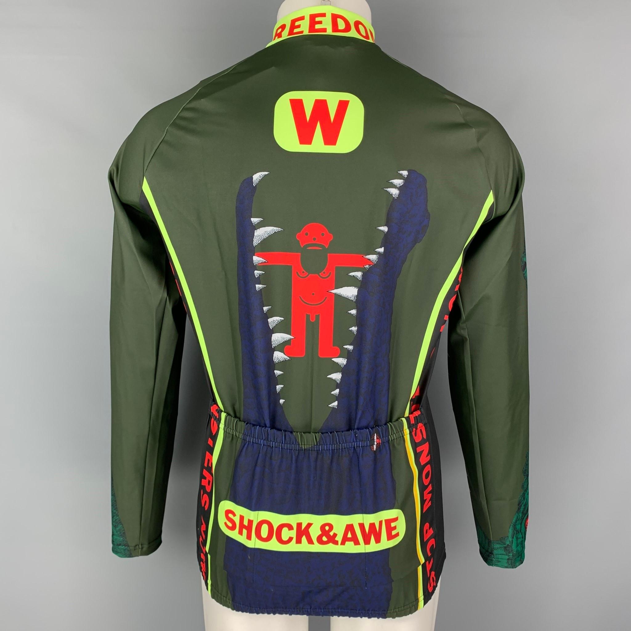 WALTER VAN BEIRENDONCK FW21 Size L Green Graphic Nylon Jersey Bike Top In Excellent Condition In San Francisco, CA