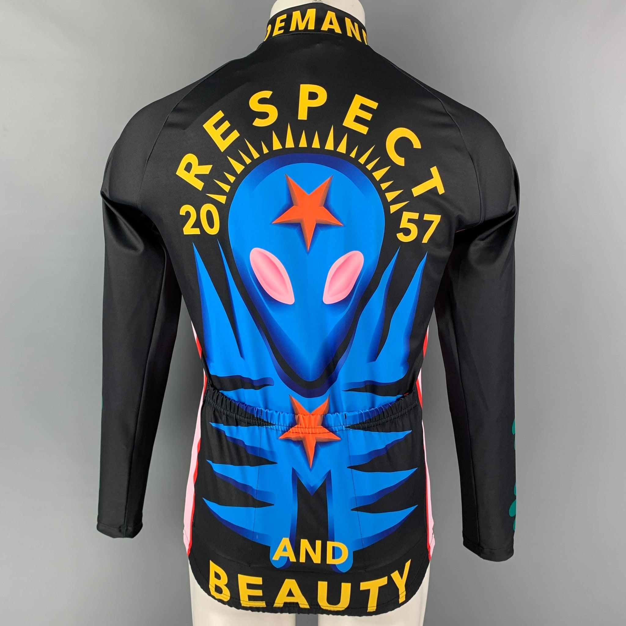 WALTER VAN BEIRENDONCK FW21 Size M Black Graphic Jersey Bike Top In Excellent Condition For Sale In San Francisco, CA