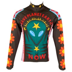 WALTER VAN BEIRENDONCK FW21 Size M Brown Graphic Nylon Jersey Bike Top
