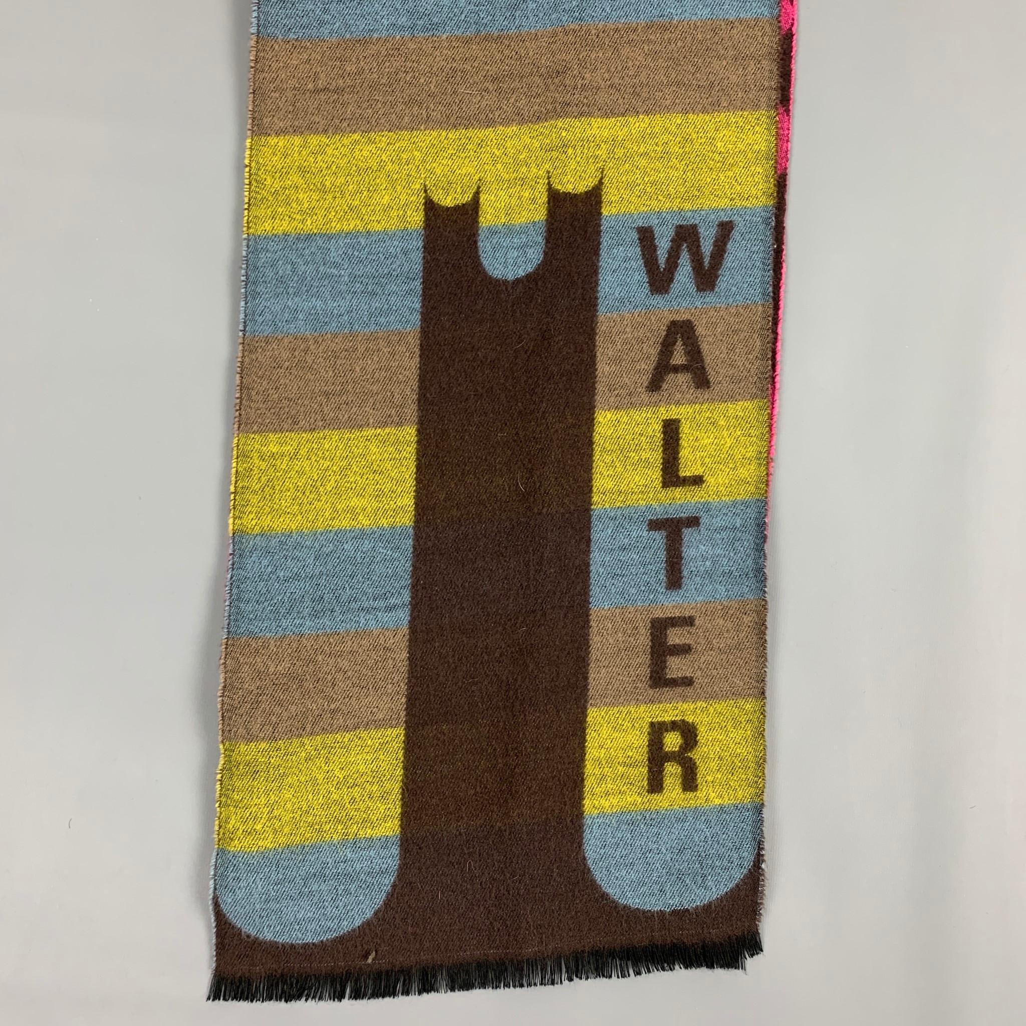 Red WALTER VAN BEIRENDONCK Multi-Color Wool Print Scarf