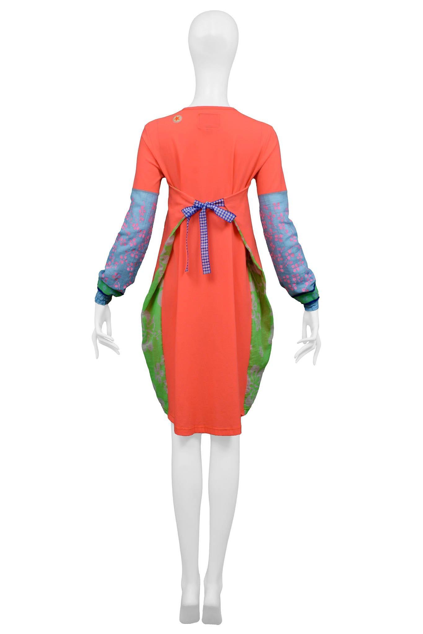 Walter Van Beirendonck Neon Orange Floral Tie-Back Dress In Excellent Condition For Sale In Los Angeles, CA