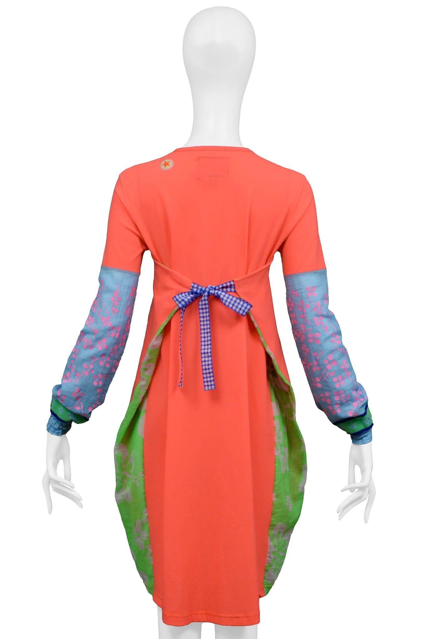 Women's Walter Van Beirendonck Neon Orange Floral Tie-Back Dress For Sale