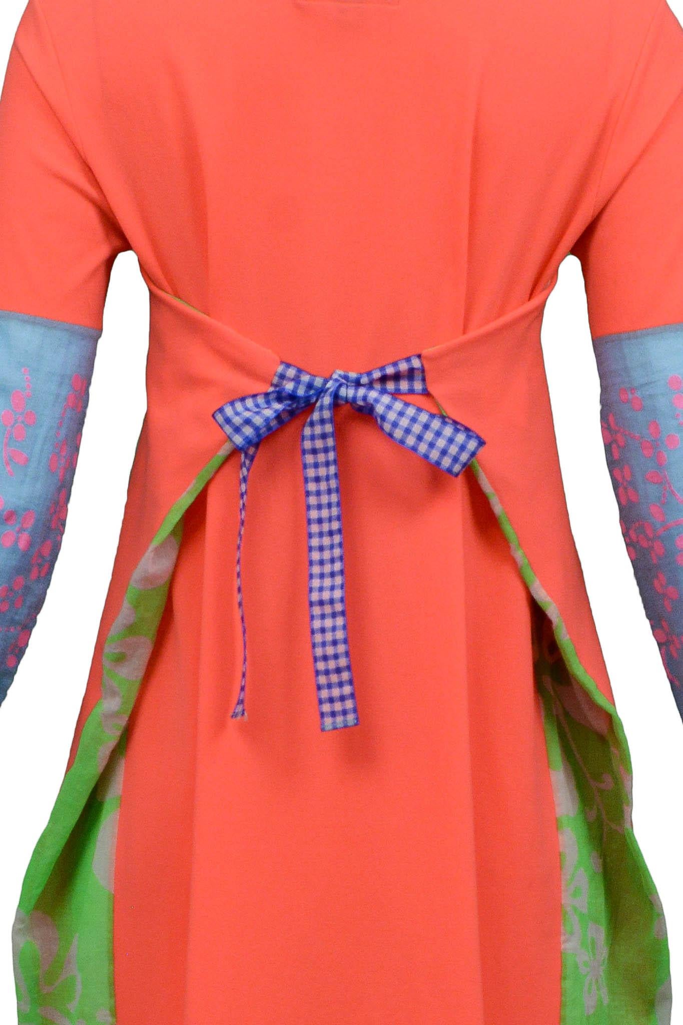Walter Van Beirendonck Neon Orange Floral Tie-Back Dress For Sale 1