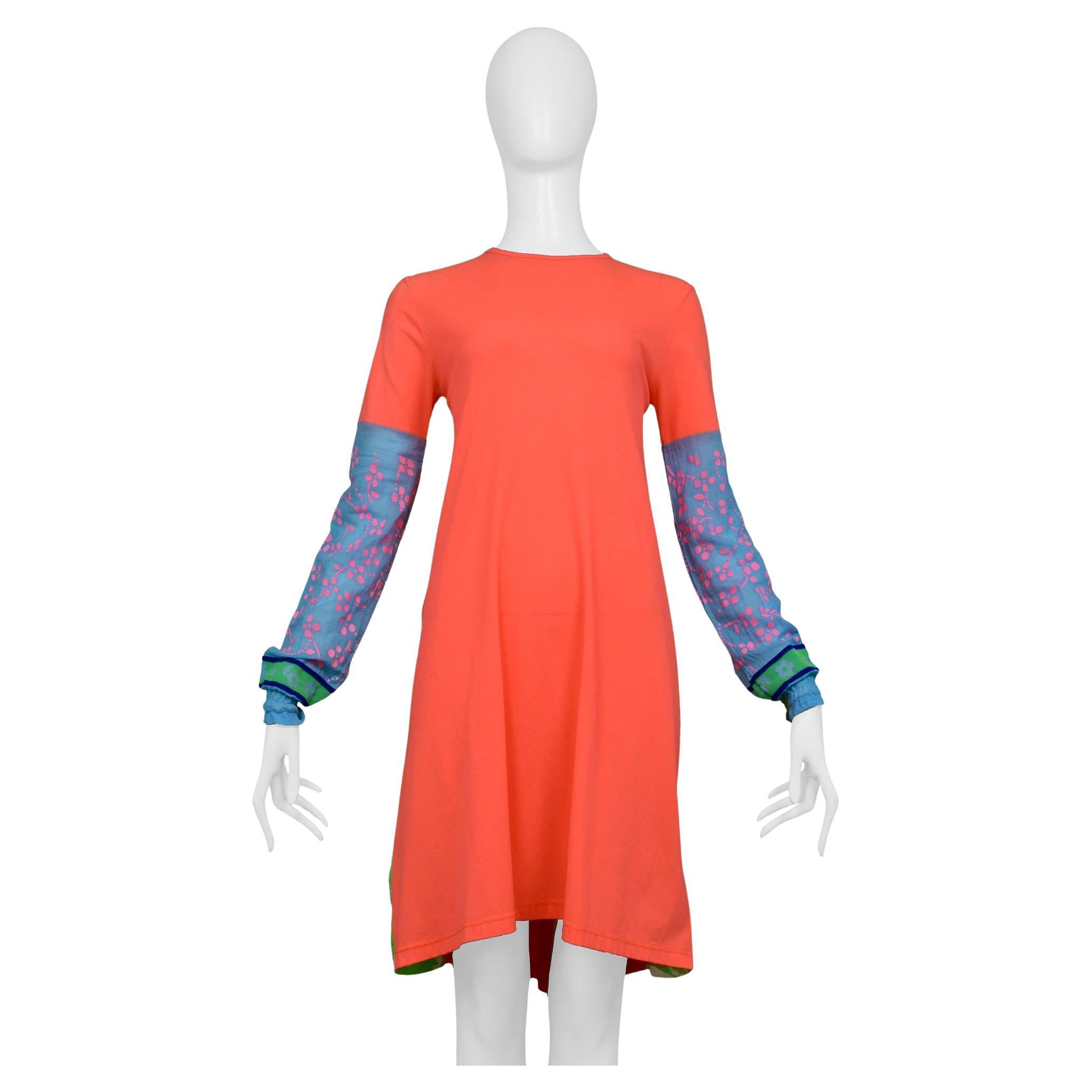 Walter Van Beirendonck Neon Orange Floral Tie-Back Dress For Sale