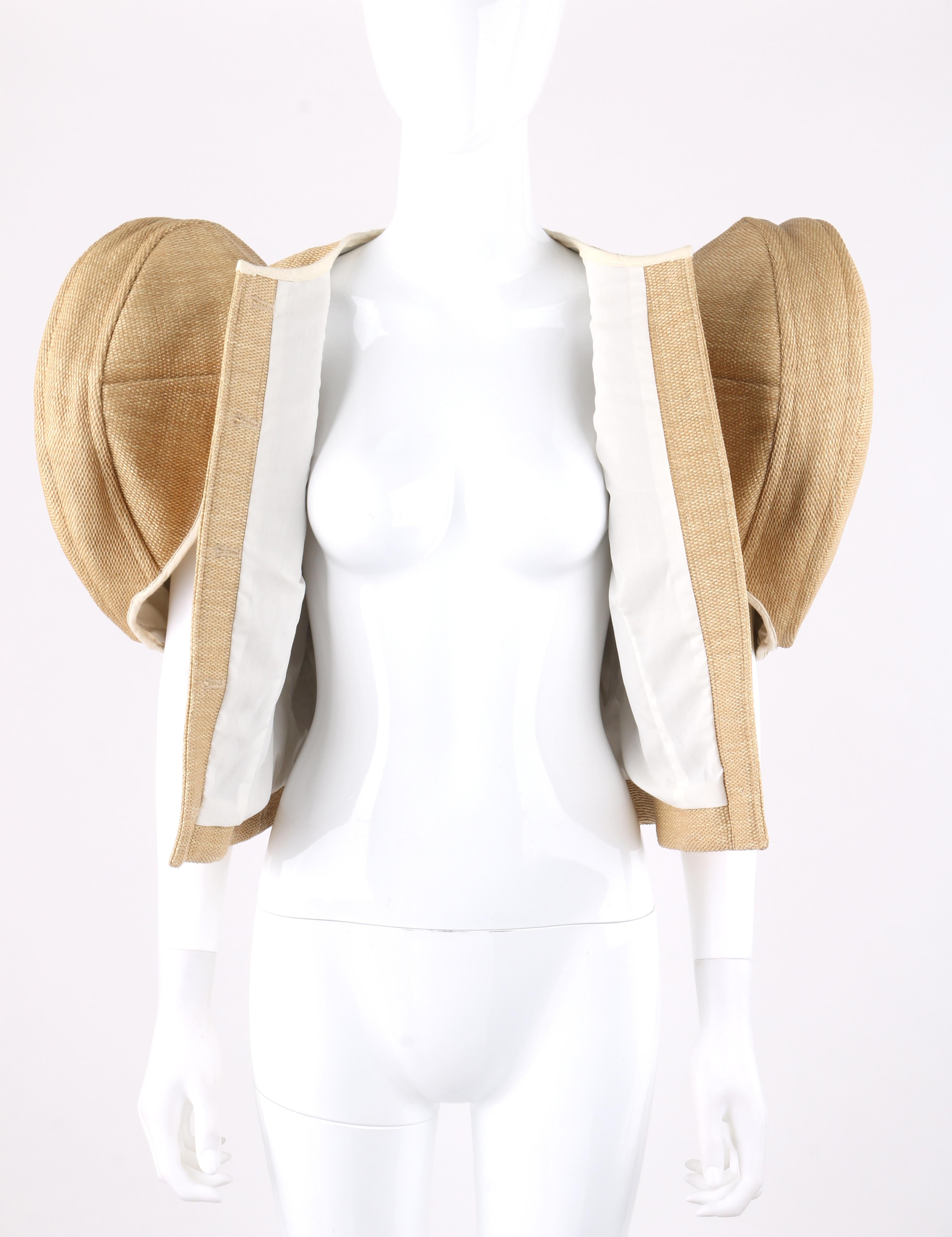 WALTER VAN BEIRENDONCK S/S 2006 Wicker Structured Circle Sleeve Button Front Top For Sale 2
