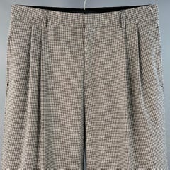 WALTER VAN BEIRENDONCK Size 32 Black White Houndstooth Pleated Cuffed Dress Pants