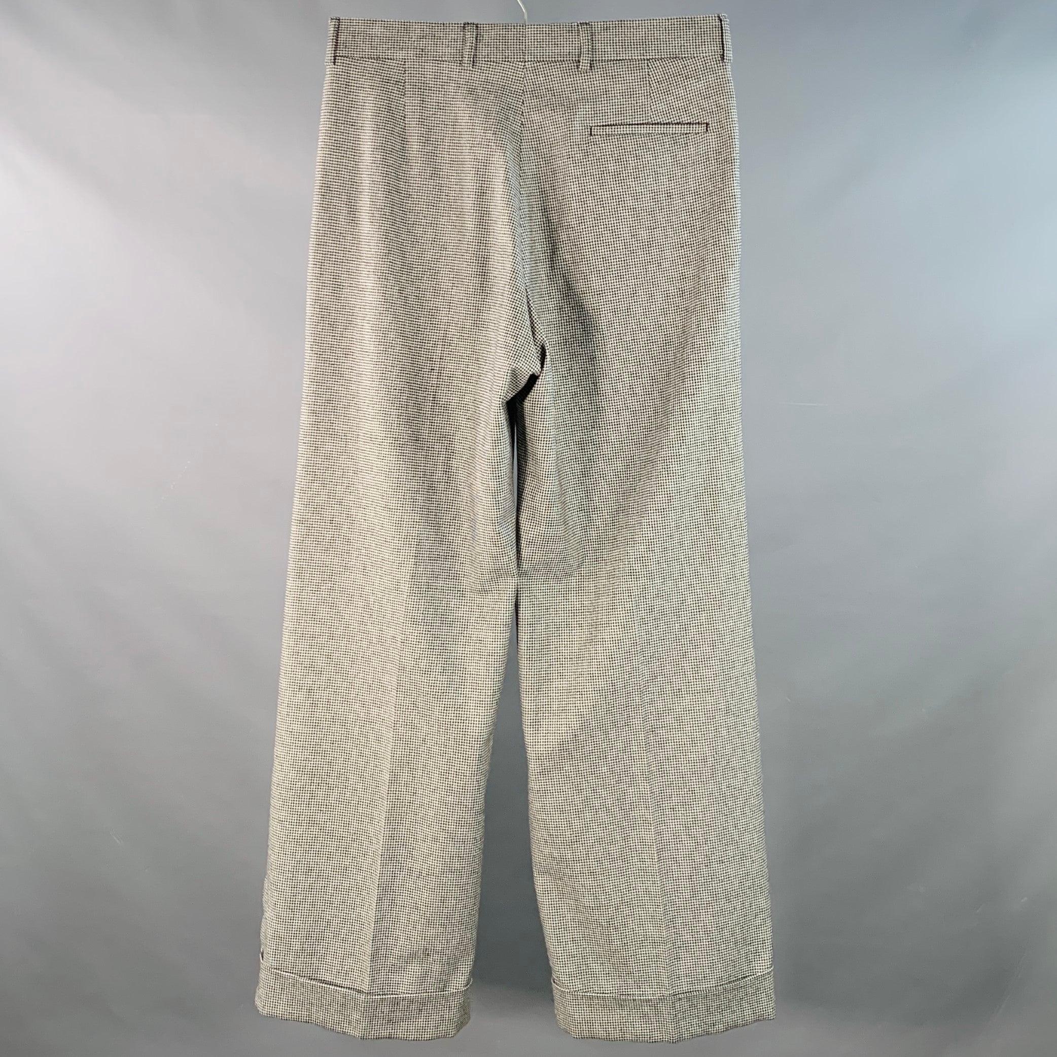 WALTER VAN BEIRENDONCK Taille 32 Pantalon habillé plissé en pied-de-poule noir et blanc Excellent état - En vente à San Francisco, CA