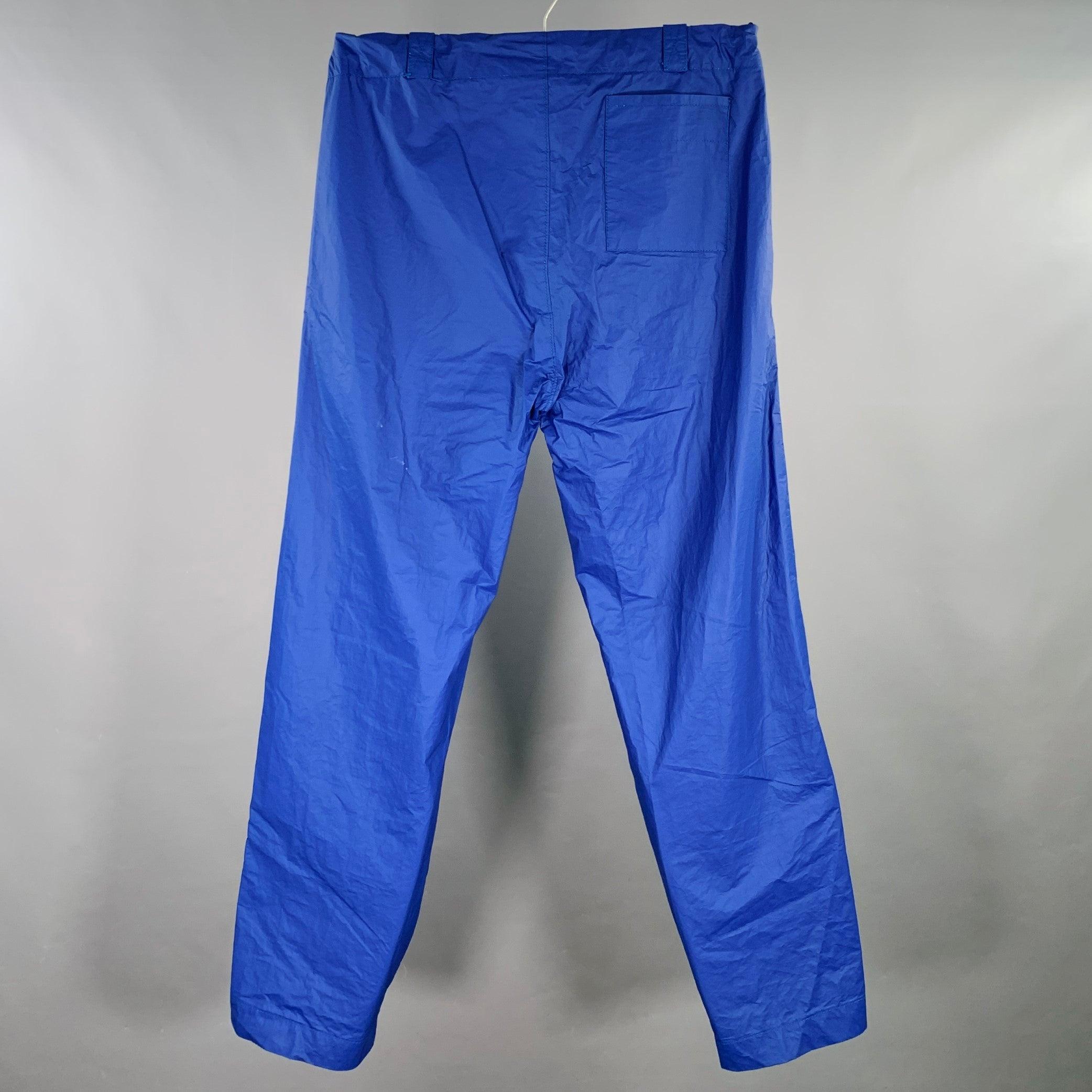 WALTER VAN BEIRENDONCK Size 32 Blue Polyurethane Blend Oversized Cargo Casual Pants In Good Condition For Sale In San Francisco, CA