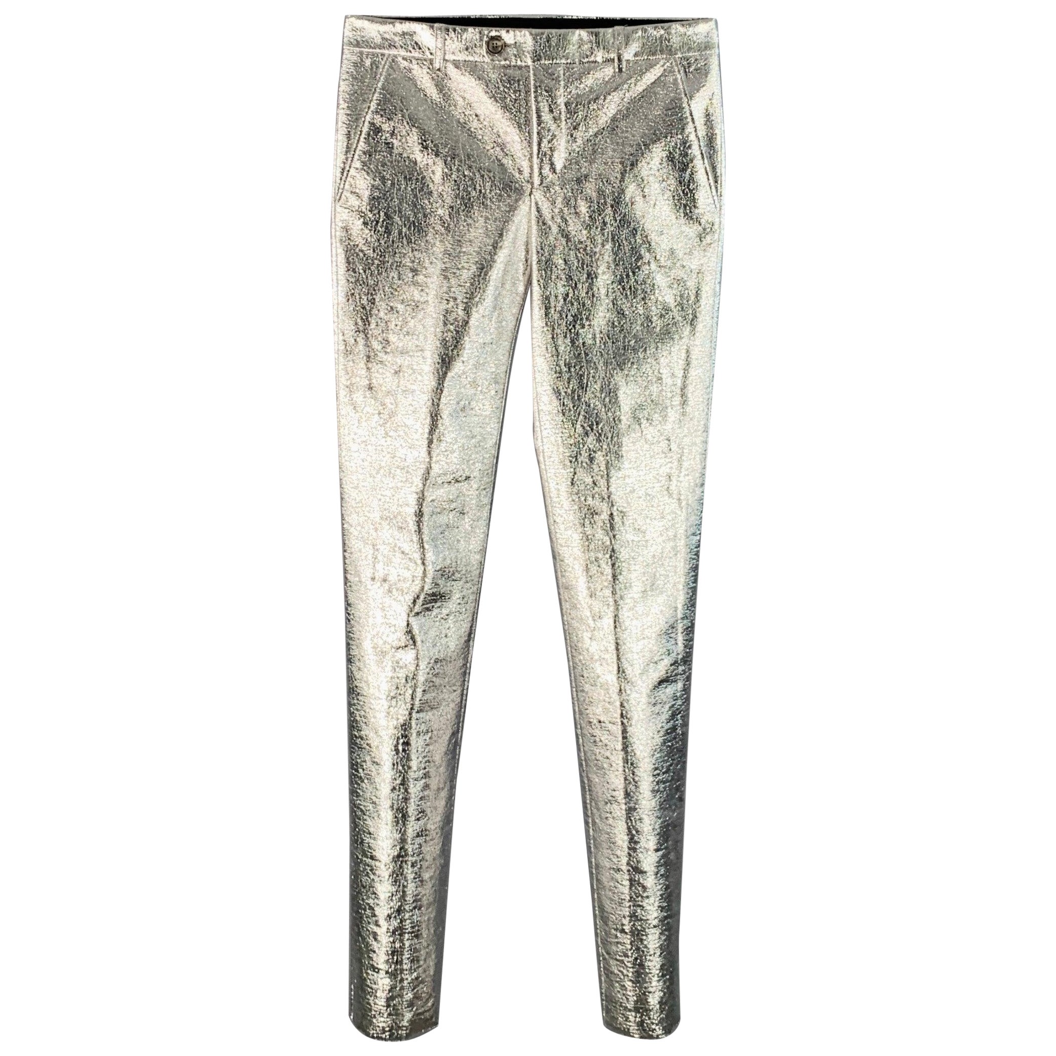 WALTER VAN BEIRENDONCK Pantalon habillé en laine mélangée argentée Taille 32