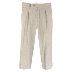 WALTER VAN BEIRENDONCK Size 34 Grey Cotton Pleated Wide Leg Dress Pants