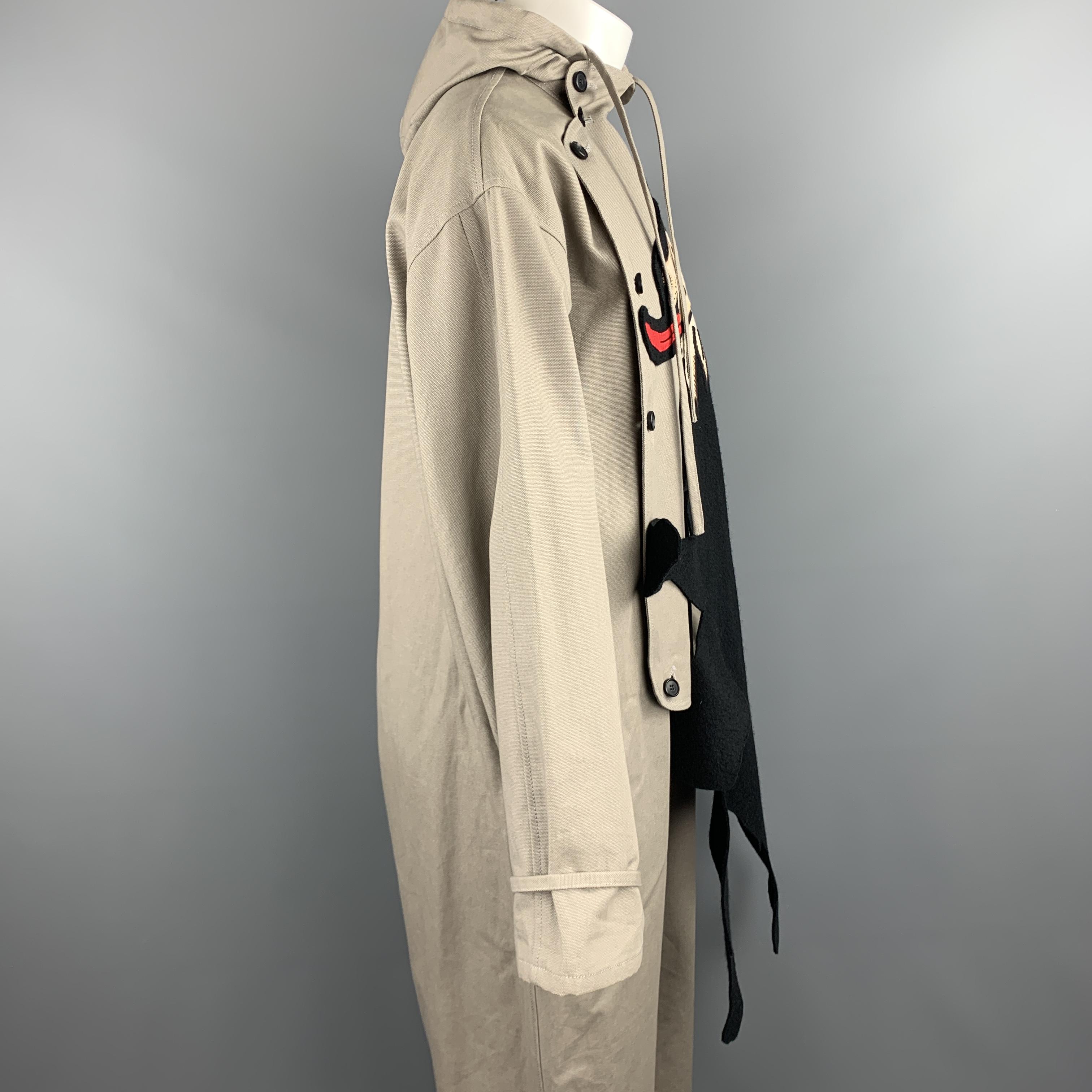 Brown WALTER VAN BEIRENDONCK Size 36 Grey Canvas Hooded Oversized Bear Patch Jumpsuit