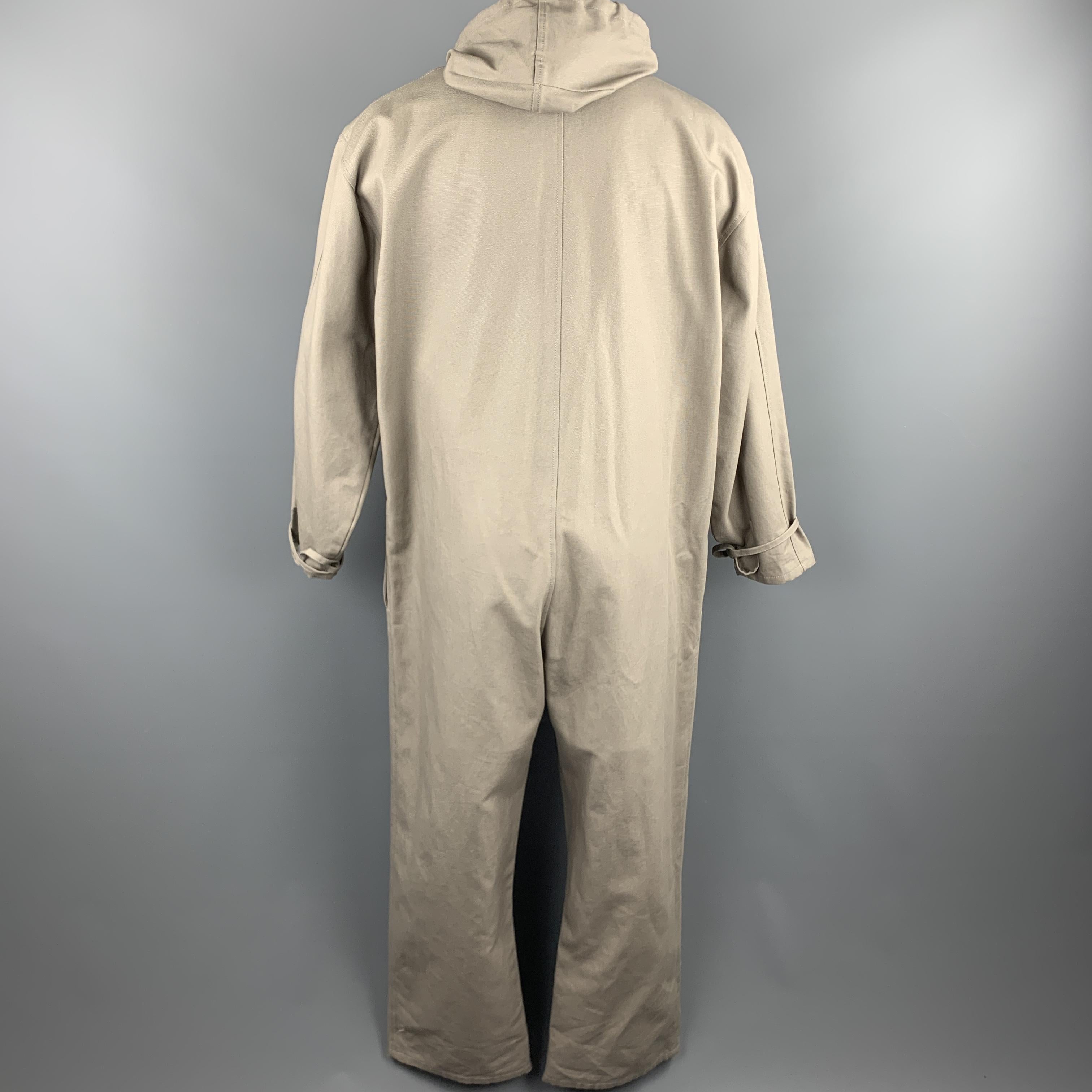 WALTER VAN BEIRENDONCK Size 36 Grey Canvas Hooded Oversized Bear Patch Jumpsuit In Excellent Condition In San Francisco, CA