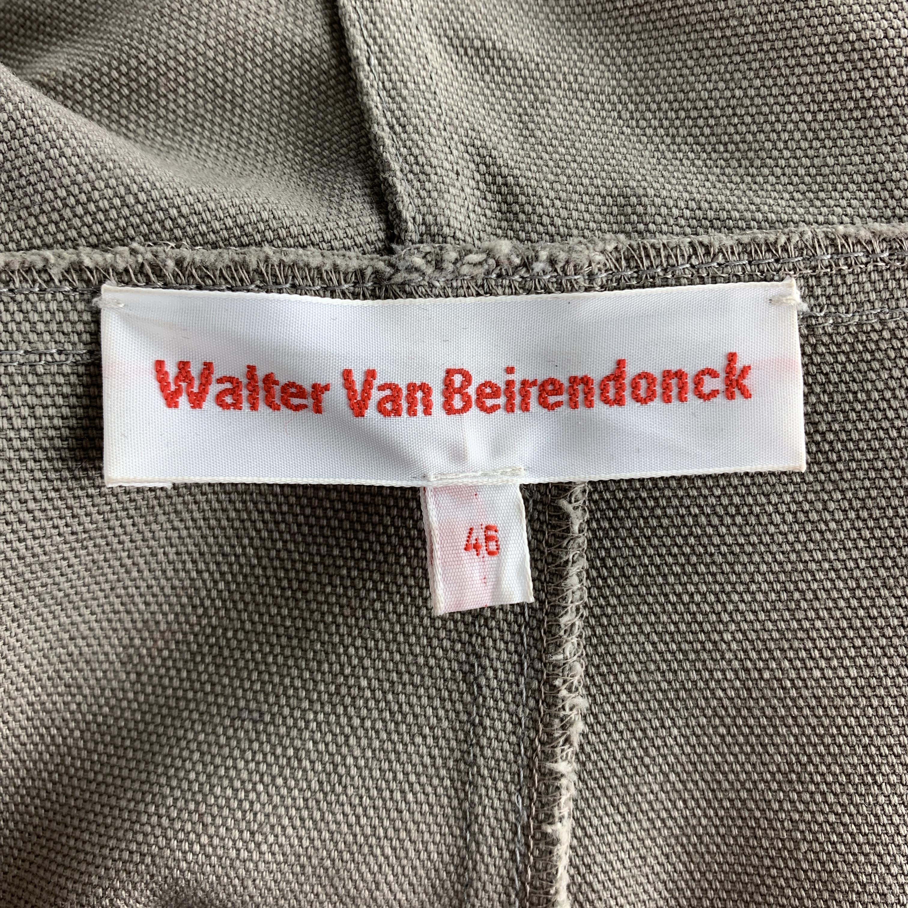 Men's WALTER VAN BEIRENDONCK Size 36 Grey Canvas Hooded Oversized Bear Patch Jumpsuit