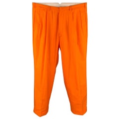 WALTER VAN BEIRENDONCK Size 36 Orange Cotton Cuffed Pleated 2003 Dream Trousers