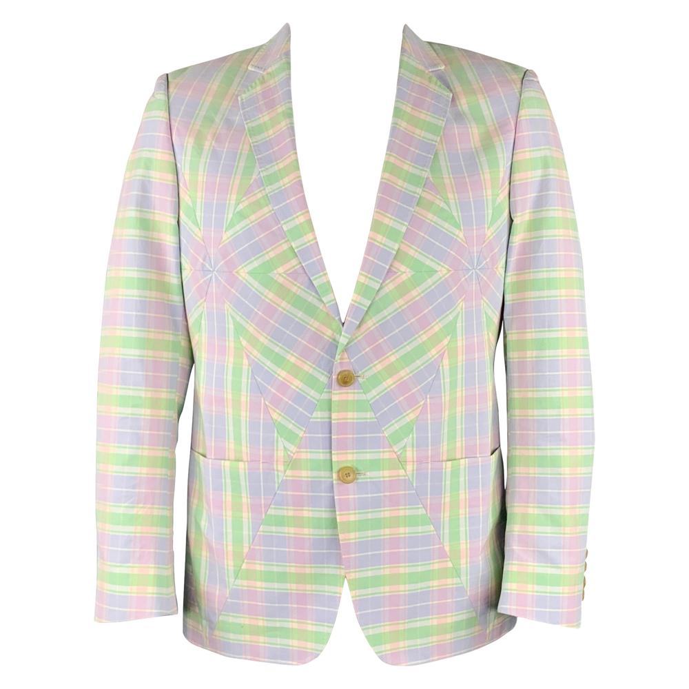 WALTER VAN BEIRENDONCK Size 42 Lavender & Green Patchwork Cotton Sport Coat