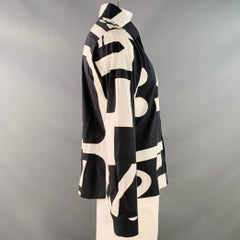 WALTER VAN BEIRENDONCK Size L Black White Graphic Cotton Long Sleeve Shirt (Chemise à manches longues en coton)