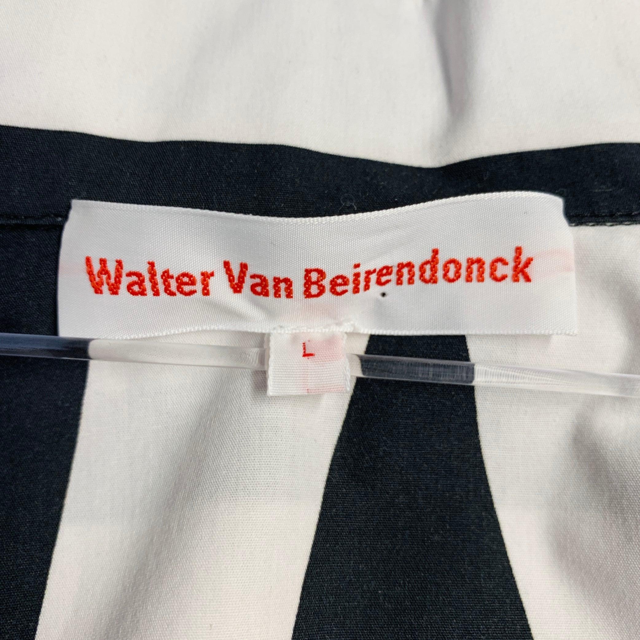 WALTER VAN BEIRENDONCK - Camicia a maniche lunghe in cotone con grafica bianca e nera - taglia L in vendita 2