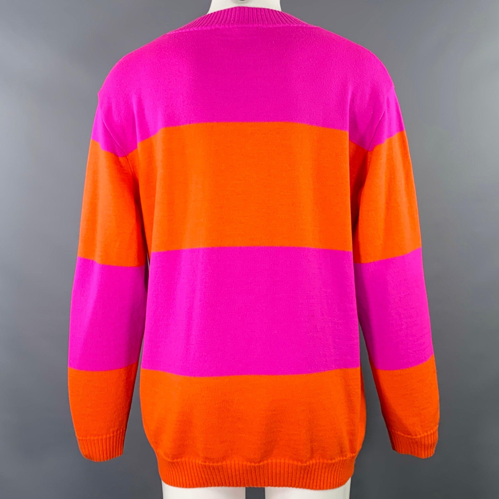 Red WALTER VAN BEIRENDONCK Size M Purple Orange Stripe Merino Wool Crew Neck Sweater For Sale