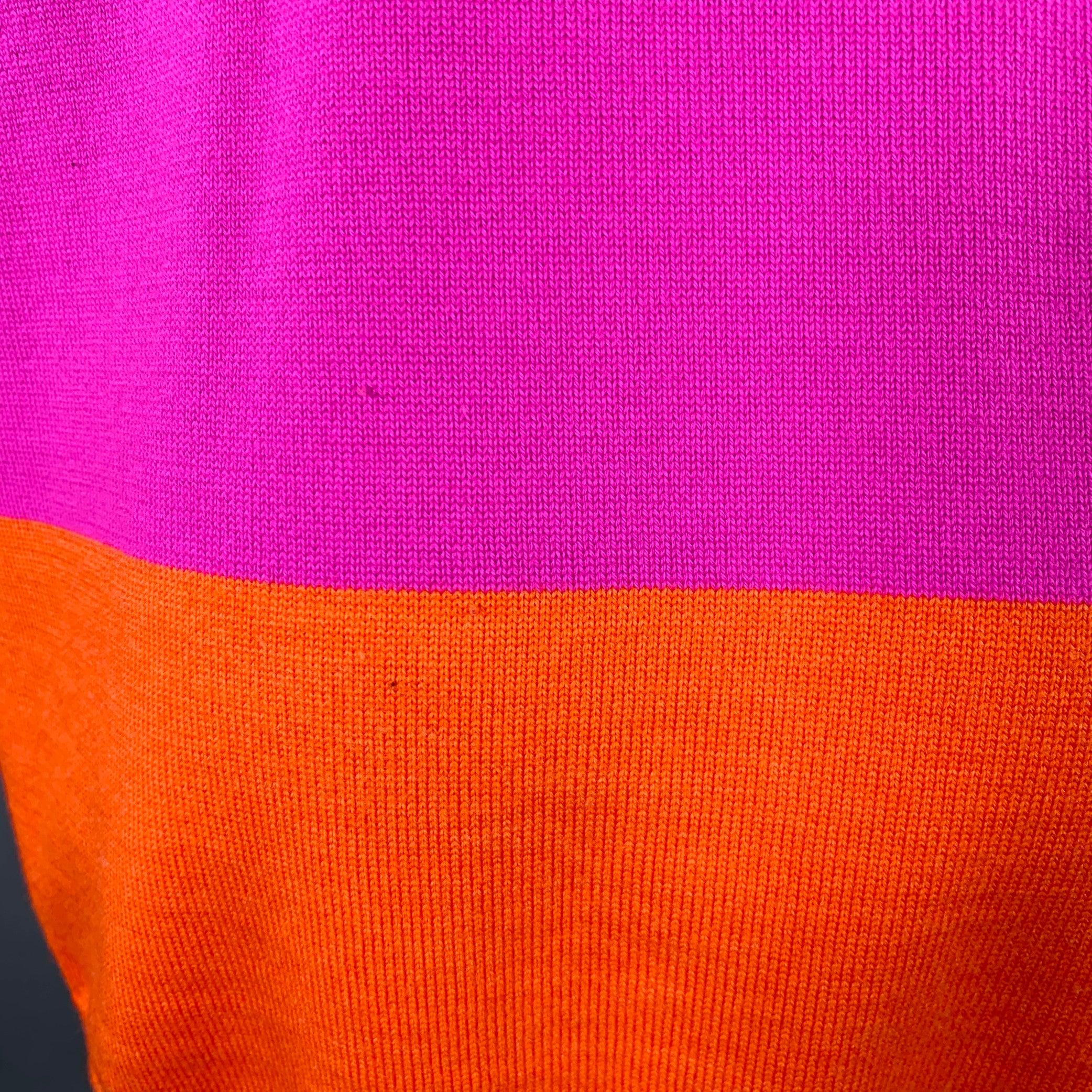 WALTER VAN BEIRENDONCK Size M Purple Orange Stripe Merino Wool Crew Neck Sweater In Good Condition For Sale In San Francisco, CA