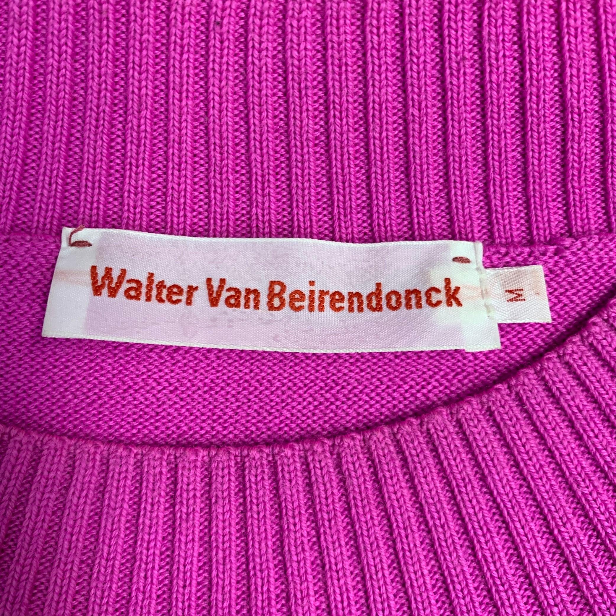 WALTER VAN BEIRENDONCK Size M Purple Orange Stripe Merino Wool Crew Neck Sweater For Sale 1
