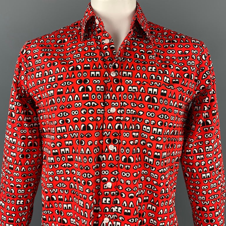 WALTER VAN BEIRENDONCK Size M Red Print Cotton Button Up Long Sleeve ...