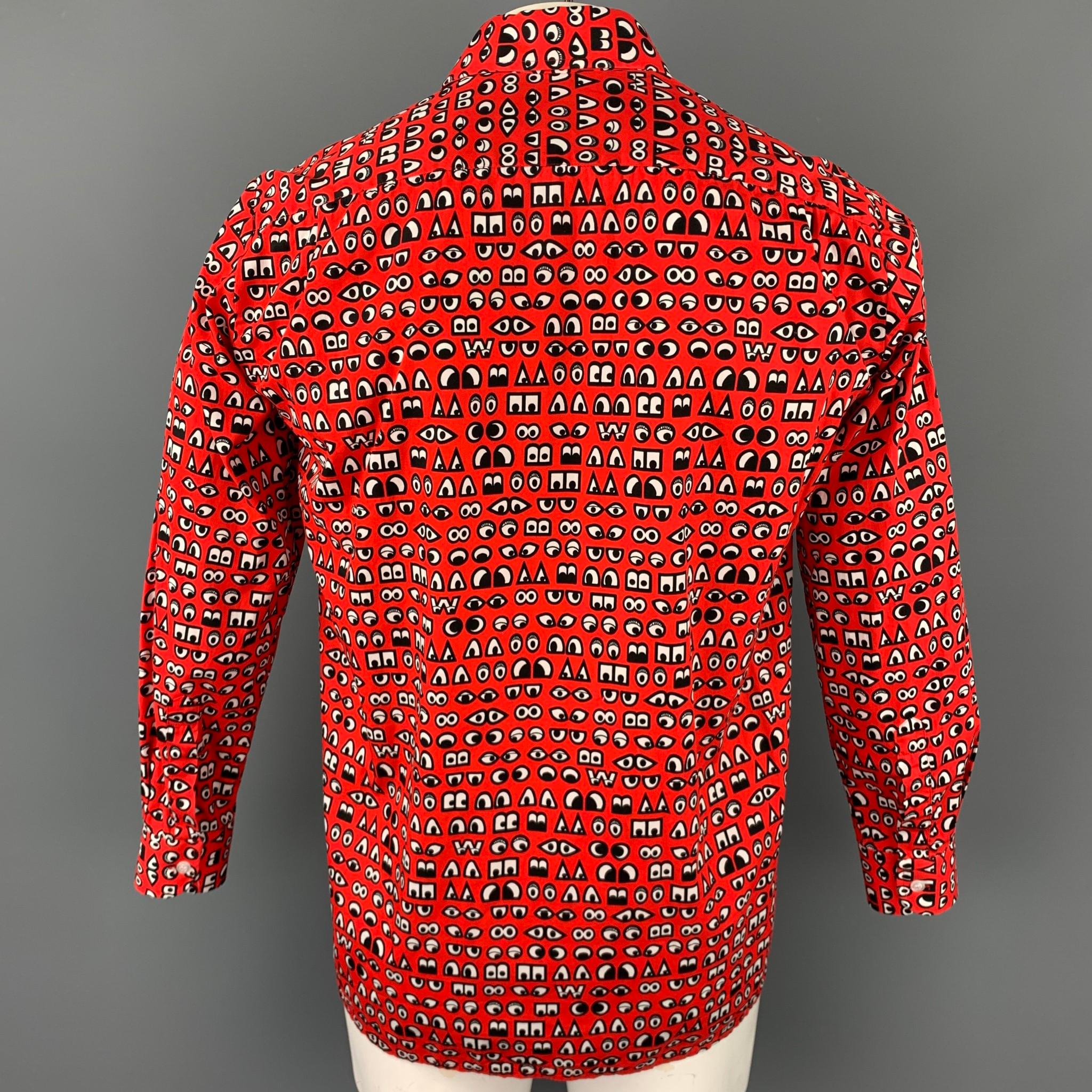 WALTER VAN BEIRENDONCK Size M Red Print Cotton Button Up Long Sleeve Shirt In Excellent Condition In San Francisco, CA