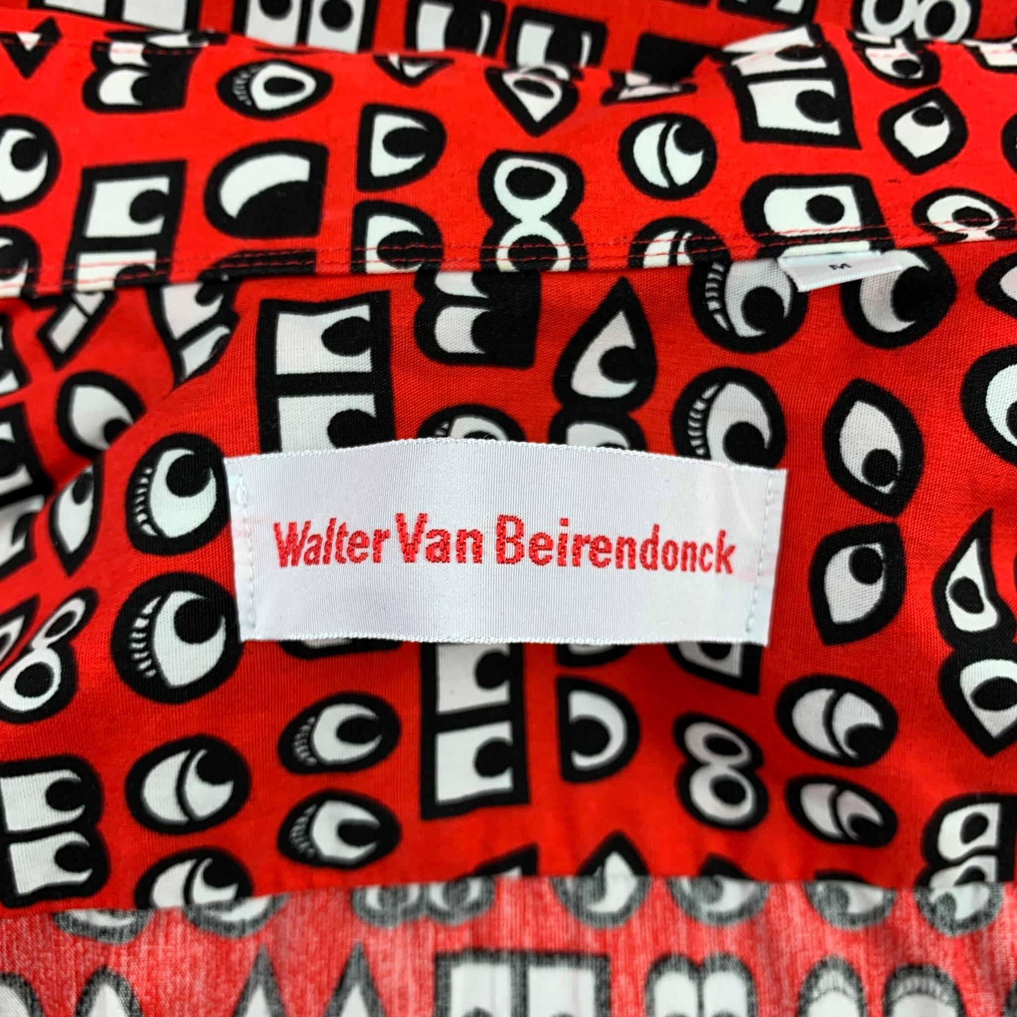 WALTER VAN BEIRENDONCK Size M Red Print Cotton Button Up Long Sleeve Shirt 1