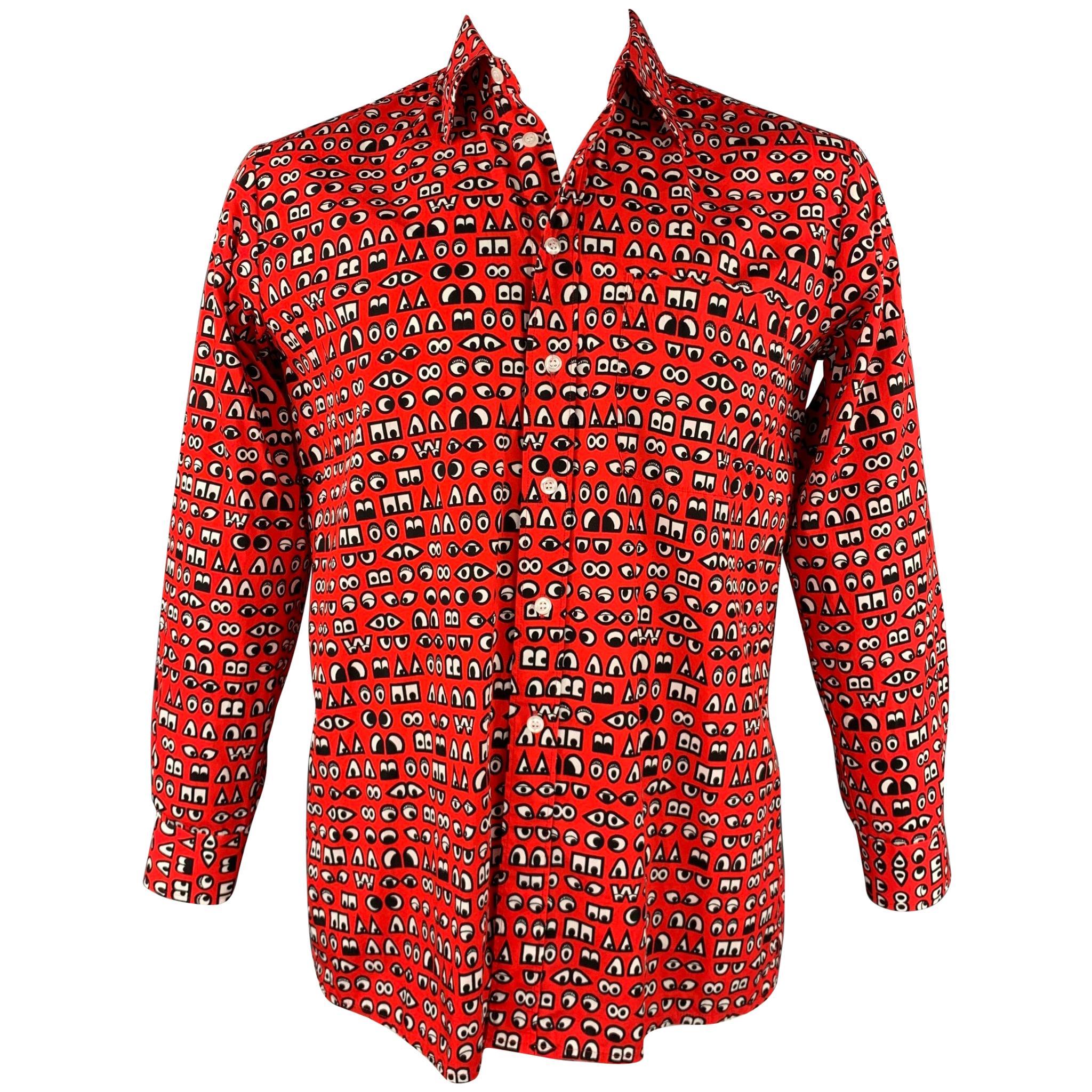 WALTER VAN BEIRENDONCK Size M Red Print Cotton Button Up Long Sleeve Shirt