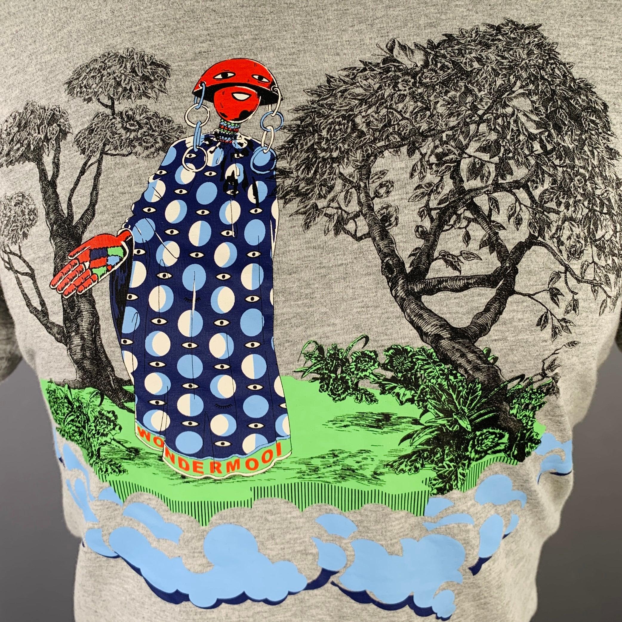 WATER VAN BEIRENDONCK for IKEA t-shirt
in a grey cotton jersey featuring vibrant multi-color fantasy print, short sleeves, and crew neck.Excellent Pre-Owned Condition. 

Marked:   EU M 

Measurements: 
 
Shoulder: 18 inches Chest: 40 inches Sleeve:
