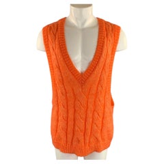 WALTER VAN BEIRENDONCK - Gilet oversize en maille torsadée orange, mélange de mohair, taille S