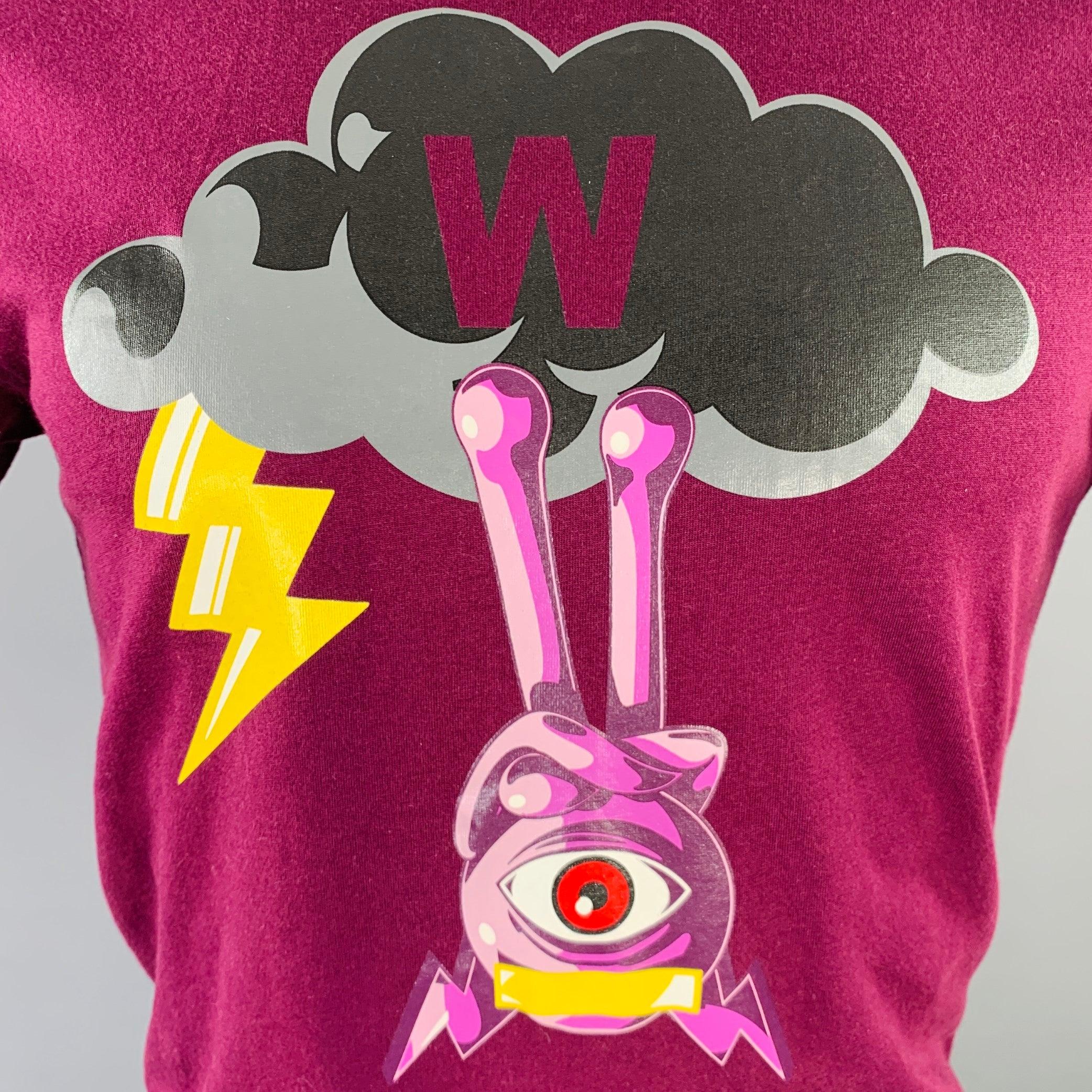 WALTER VAN BEIRENDONCK t-shirt
in a purple cotton jersey featuring vibrant eye monster print, 