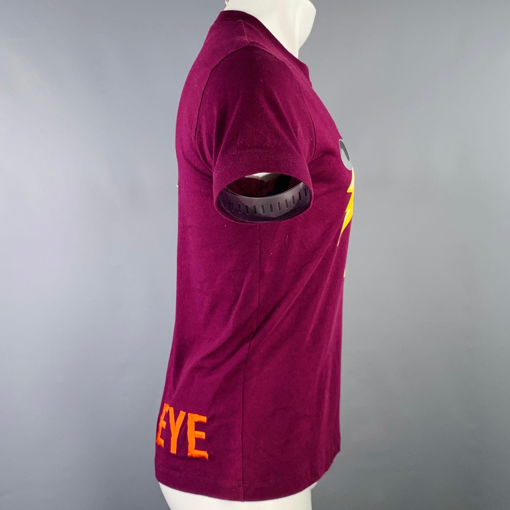WALTER VAN BEIRENDONCK Size S Purple Embroidery Cotton T-shirt In Excellent Condition For Sale In San Francisco, CA
