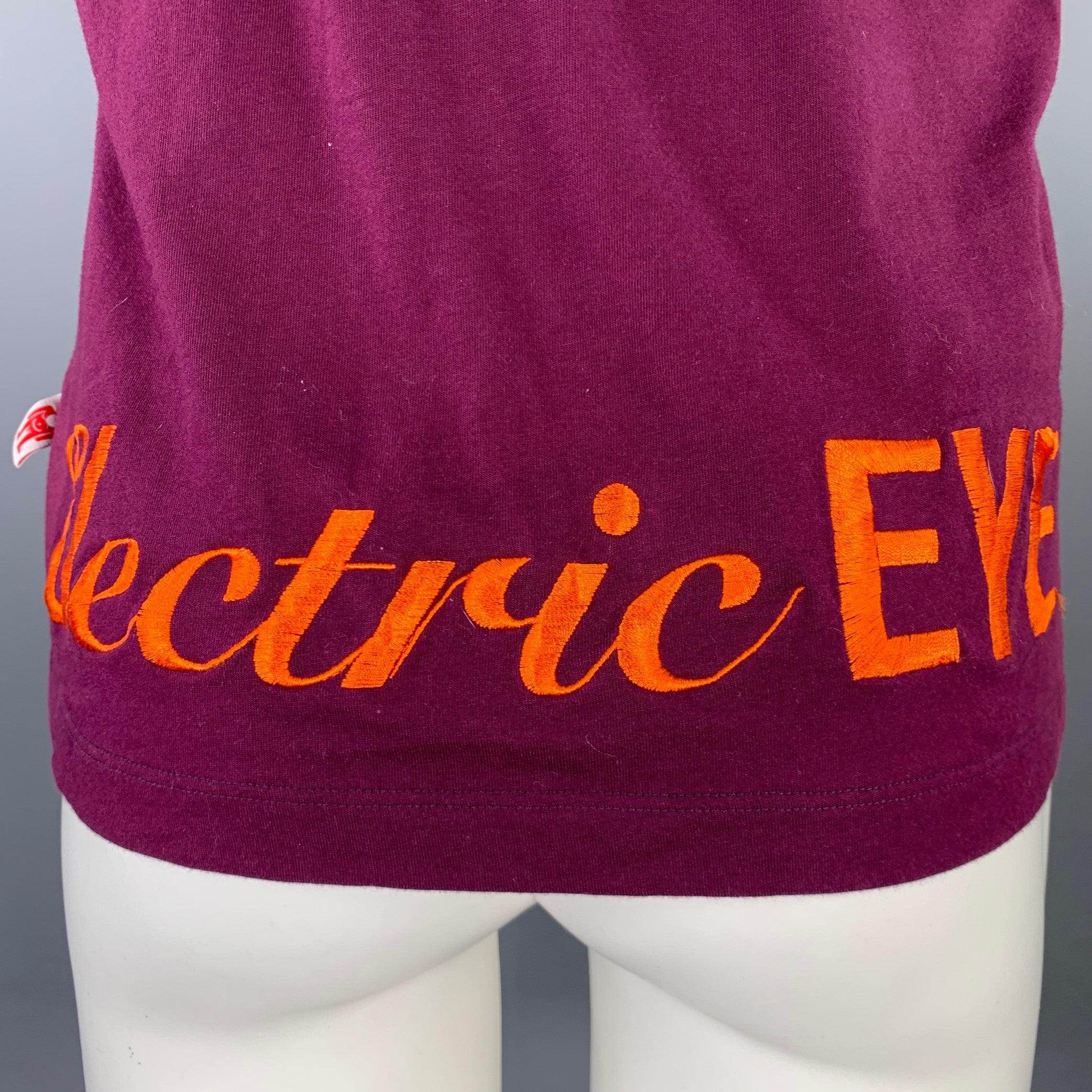WALTER VAN BEIRENDONCK Size S Purple Embroidery Cotton T-shirt For Sale 1