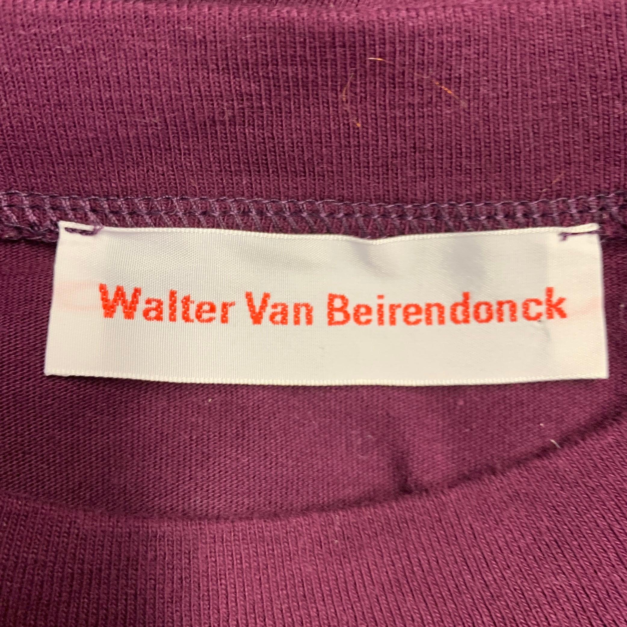 WALTER VAN BEIRENDONCK Size S Purple Embroidery Cotton T-shirt For Sale 2