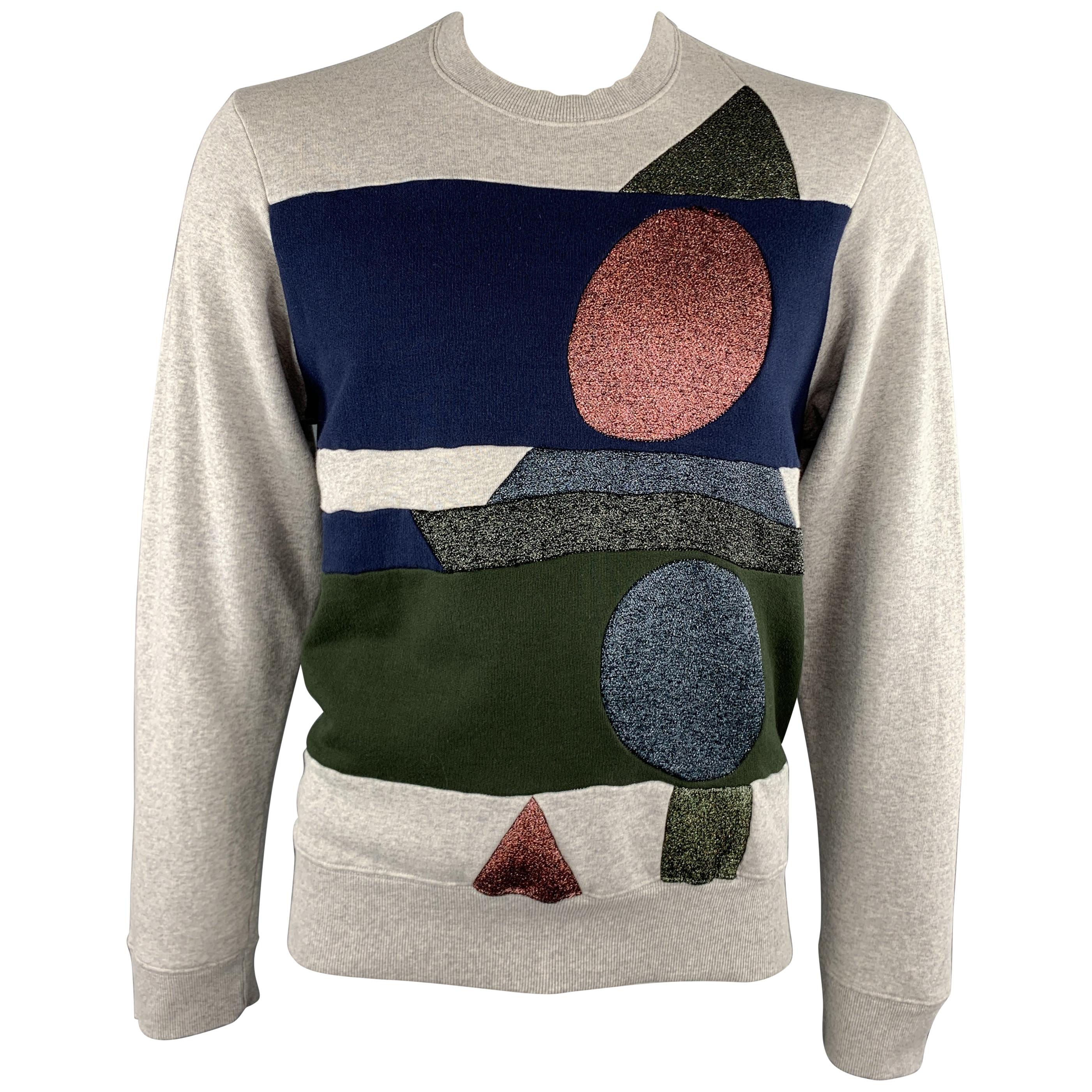 WALTER VAN BEIRENDONCK Size XL Light Heather Gray Sparkle Color Block Sweatshirt