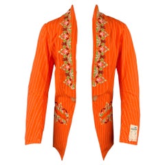 WALTER VAN BEIRENDONCK Size XL Orange Embroidery Cotton Shawl Lapel Sport Coat