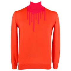 WALTER VAN BEIRENDONCK Size XL Orange & Fuchsia Dripping Polyester Sweater