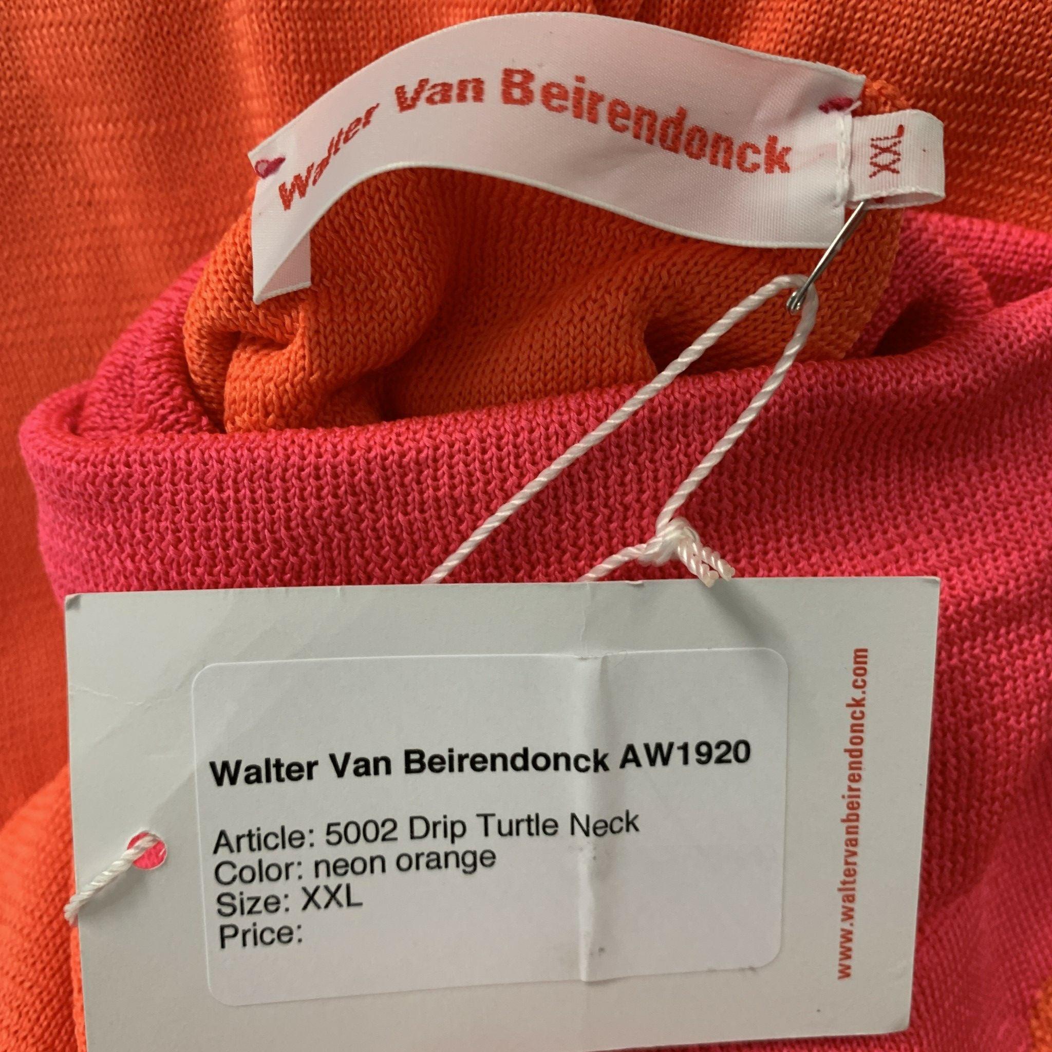Men's WALTER VAN BEIRENDONCK Size XXL Orange Pink Knitted Turtleneck Pullover For Sale