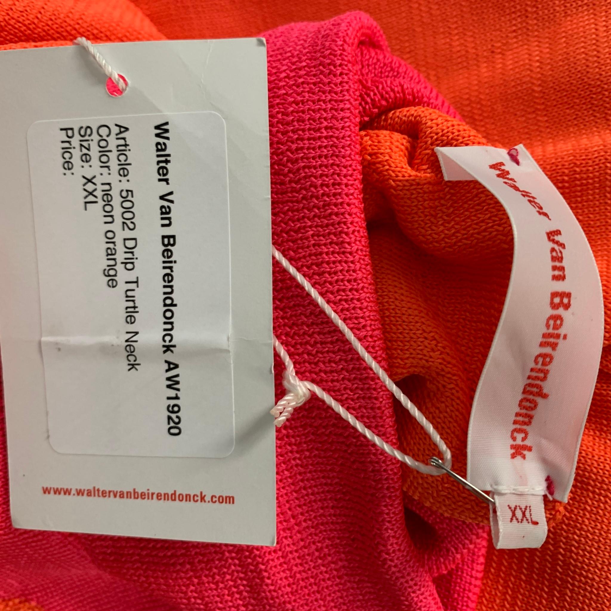 Men's WALTER VAN BEIRENDONCK Size XXL Orange Pink Knitted Turtleneck Pullover