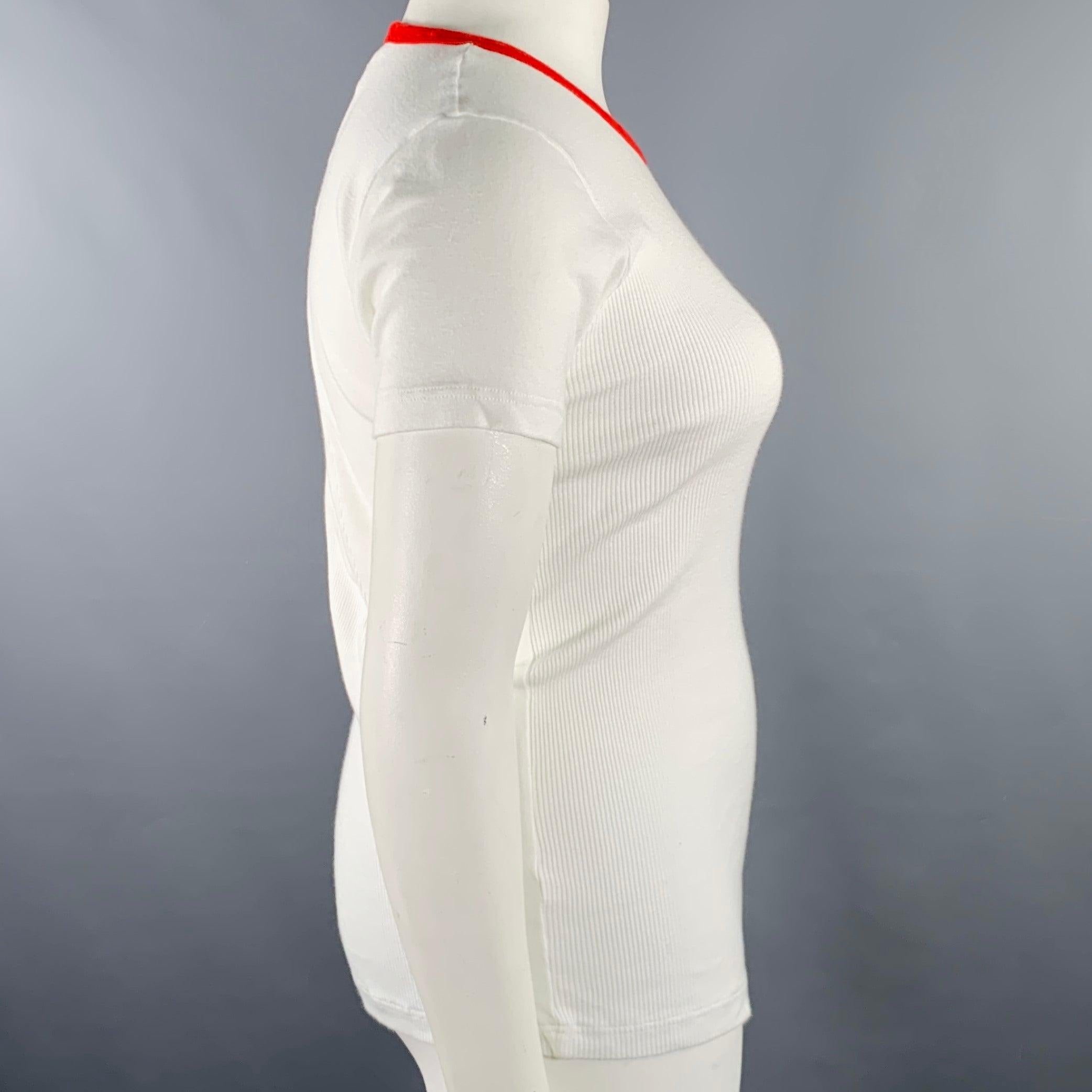 Gray WALTER VAN BEIRENDONCK Size XXL White Red Cotton Ribbed Ringer T-Shirt For Sale