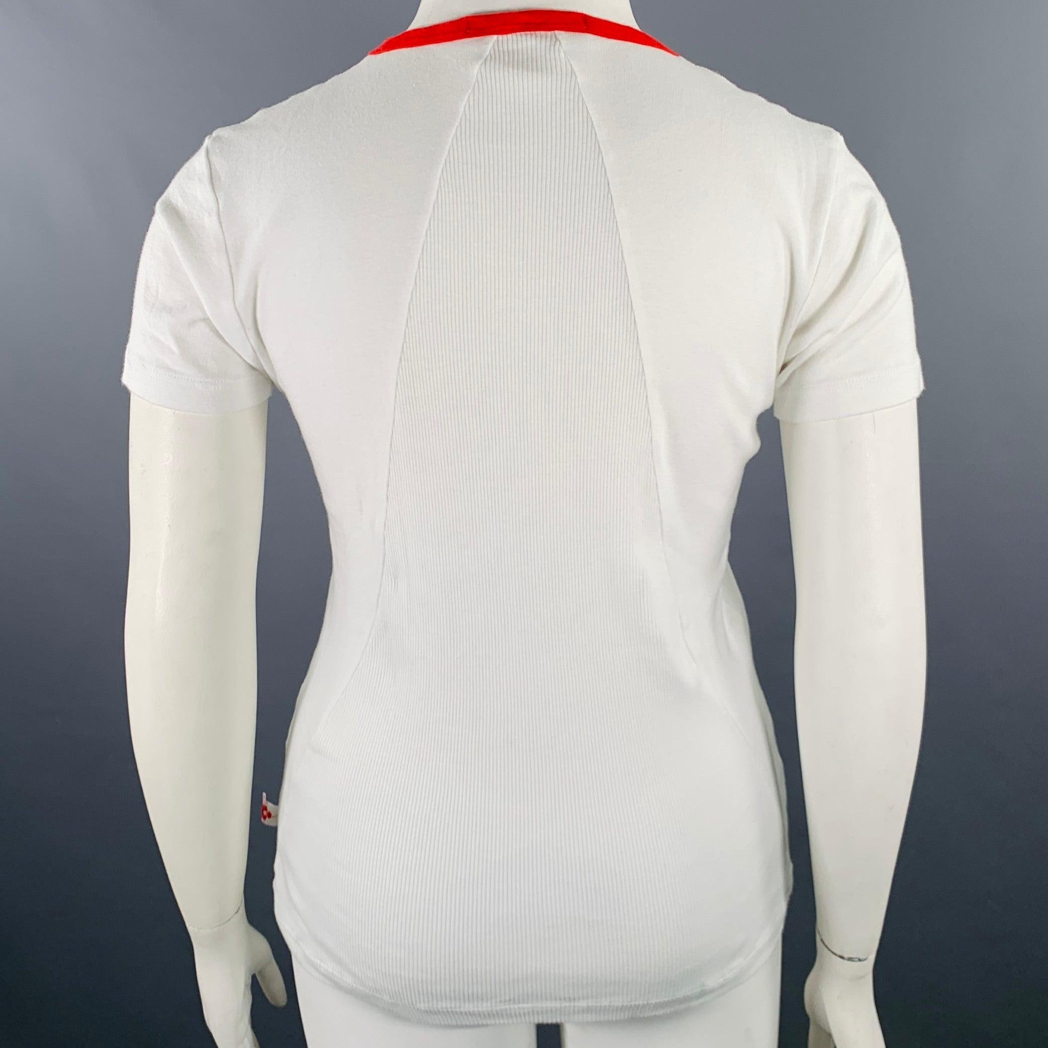 WALTER VAN BEIRENDONCK Size XXL White Red Cotton Ribbed Ringer T-Shirt In Excellent Condition For Sale In San Francisco, CA
