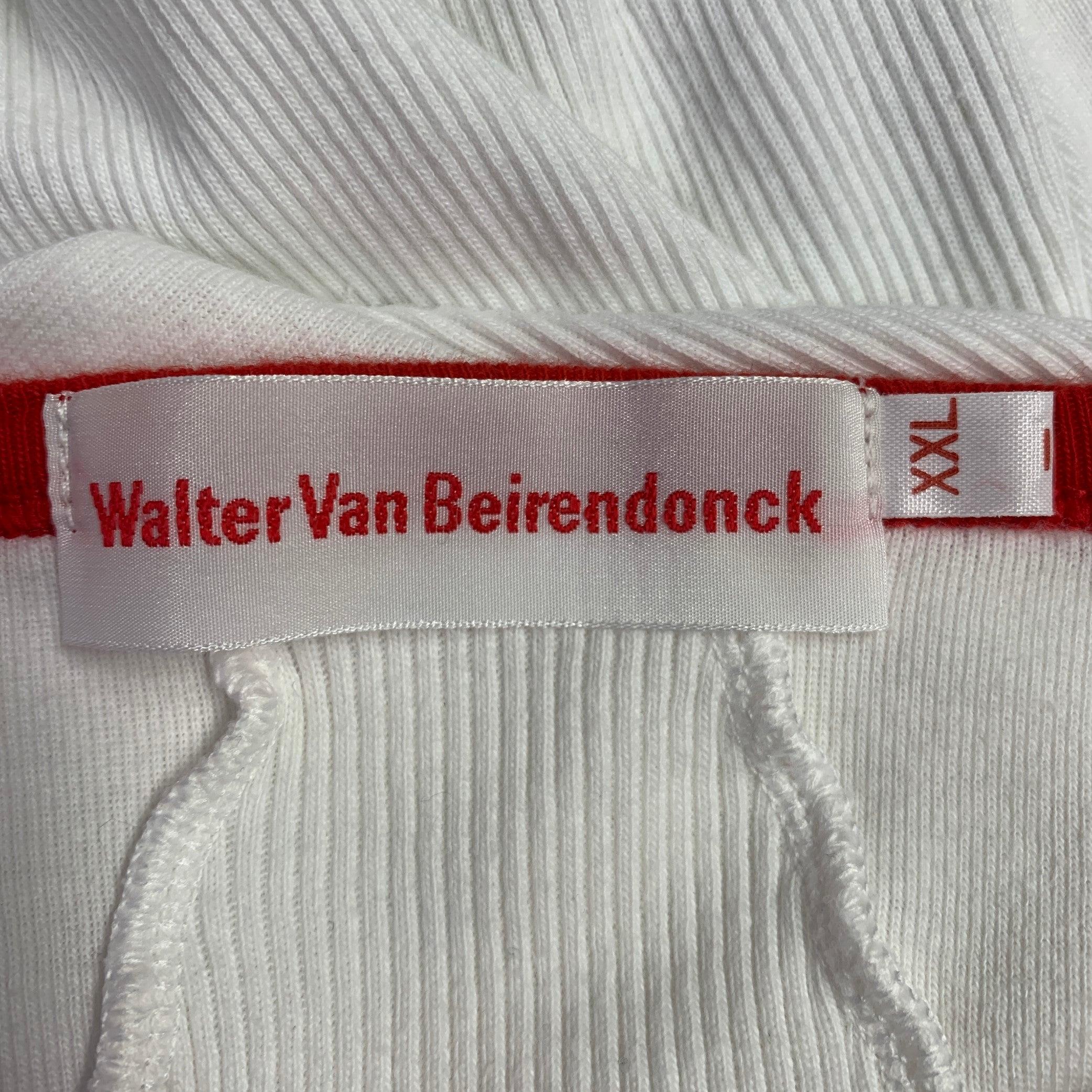 Women's WALTER VAN BEIRENDONCK Size XXL White Red Cotton Ribbed Ringer T-Shirt For Sale