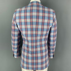 WALTER VAN BEIRENDONCK Spring 2017 Size 38 Blue Red Plaid Cotton Sport Coat