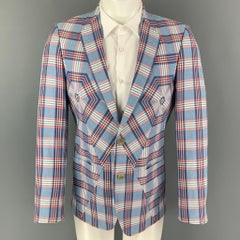 WALTER VAN BEIRENDONCK - Manteau de sport en coton à carreaux bleus et rouges, taille 38, printemps 2017