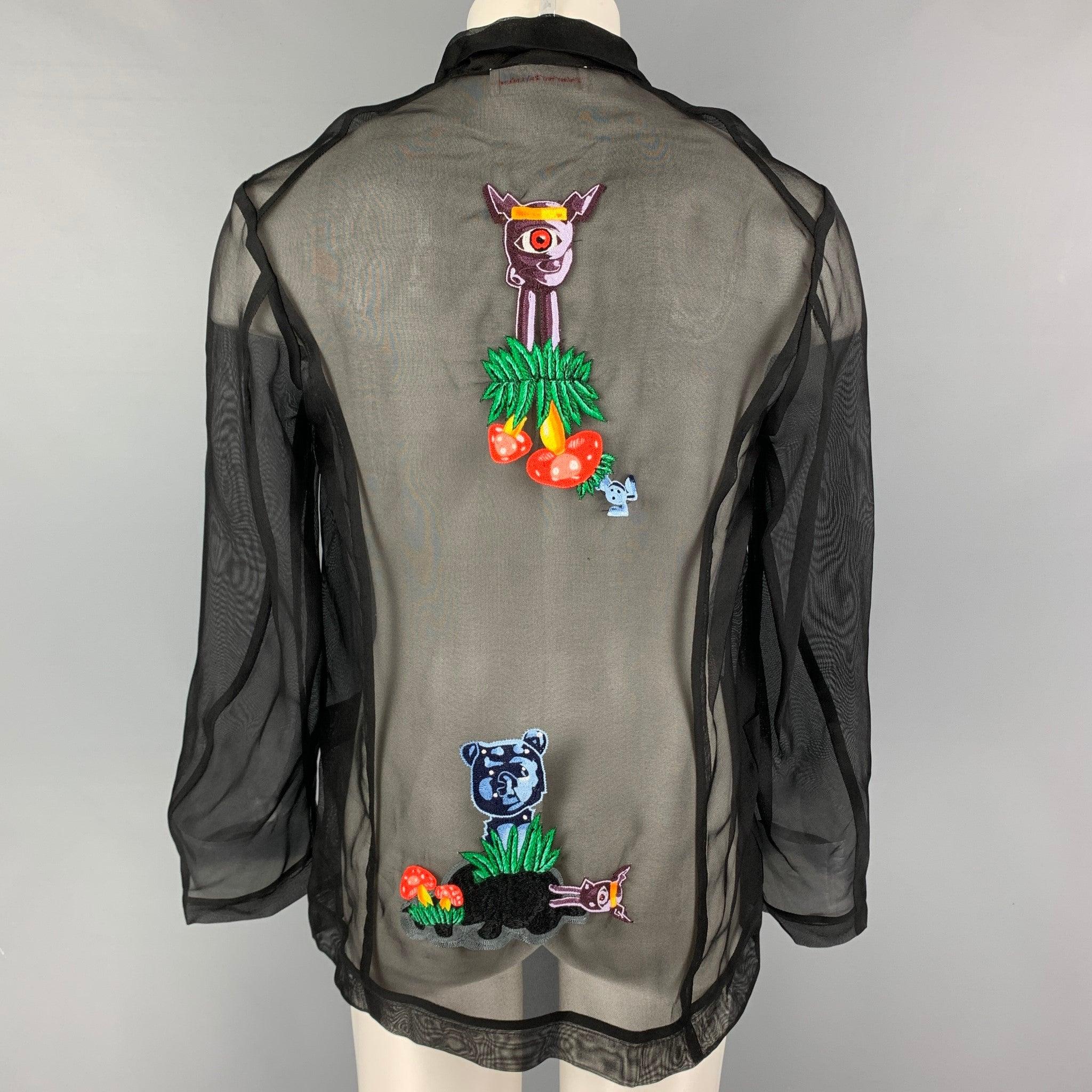 WALTER VAN BEIRENDONCK SS 16 Size 38 Black Multi-Color Silk Jacket In Good Condition For Sale In San Francisco, CA