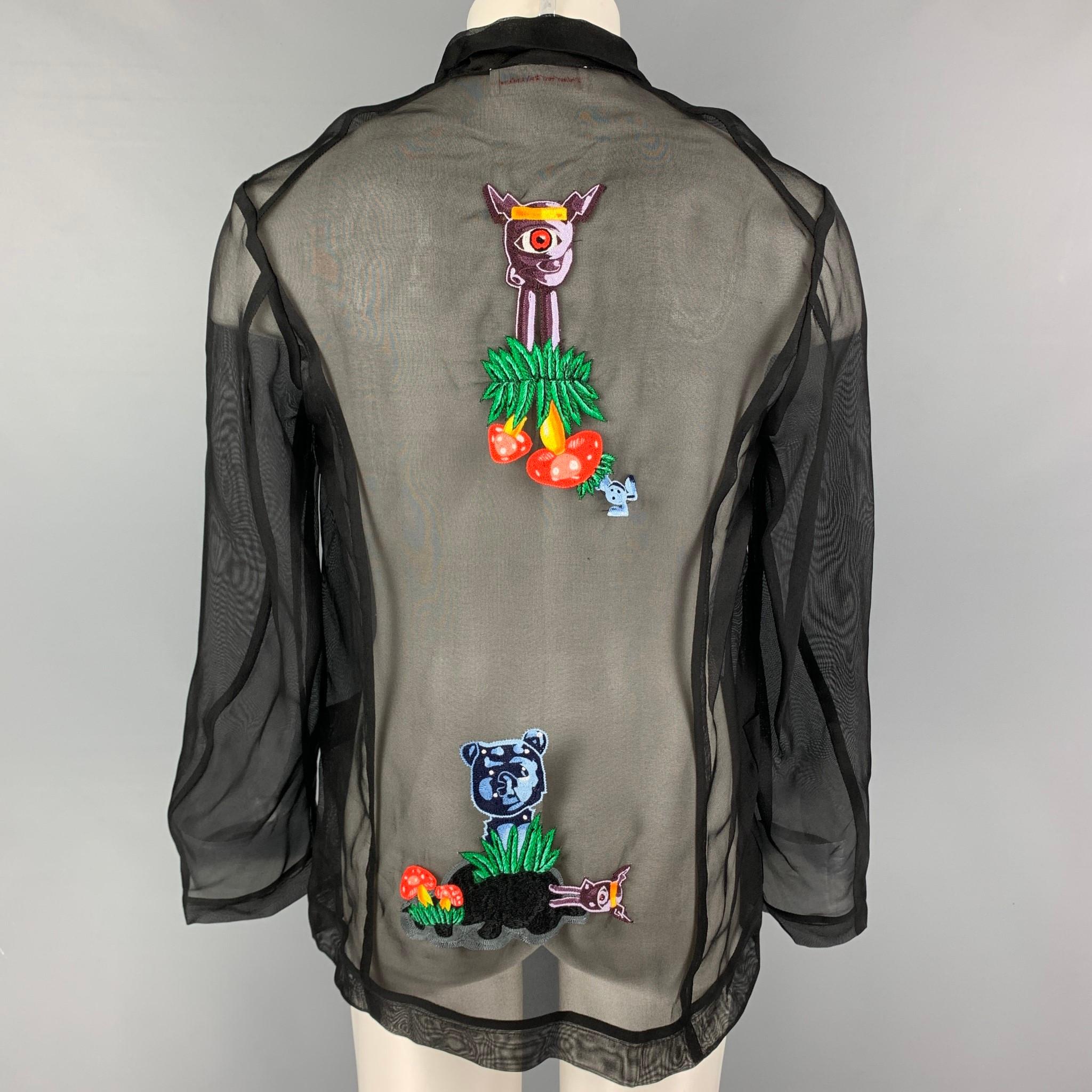 WALTER VAN BEIRENDONCK SS 16 Size 38 Black Multi-Color Silk Jacket In Excellent Condition In San Francisco, CA