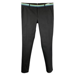 WALTER VAN BEIRENDONCK SS 17 Größe 36 Hose aus schwarzer Wolle / Polyester mit Bändern