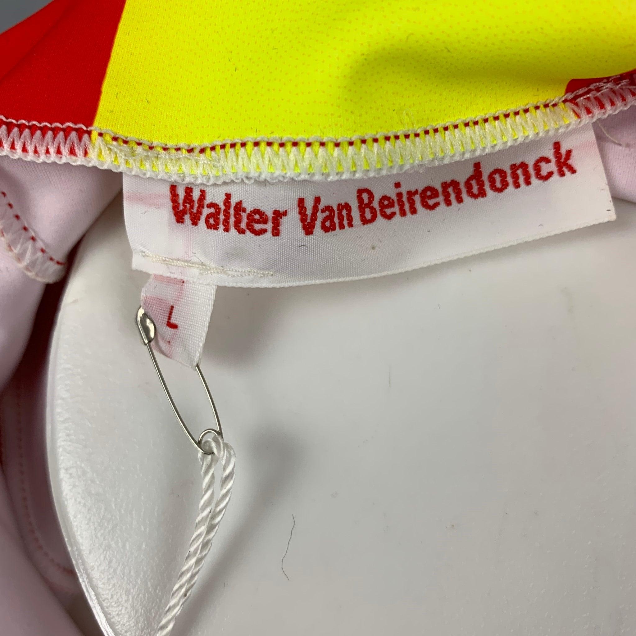 WALTER VAN BEIRENDONCK SS19 Size L  Red Graphic Nylon Jersey Bike Top For Sale 1