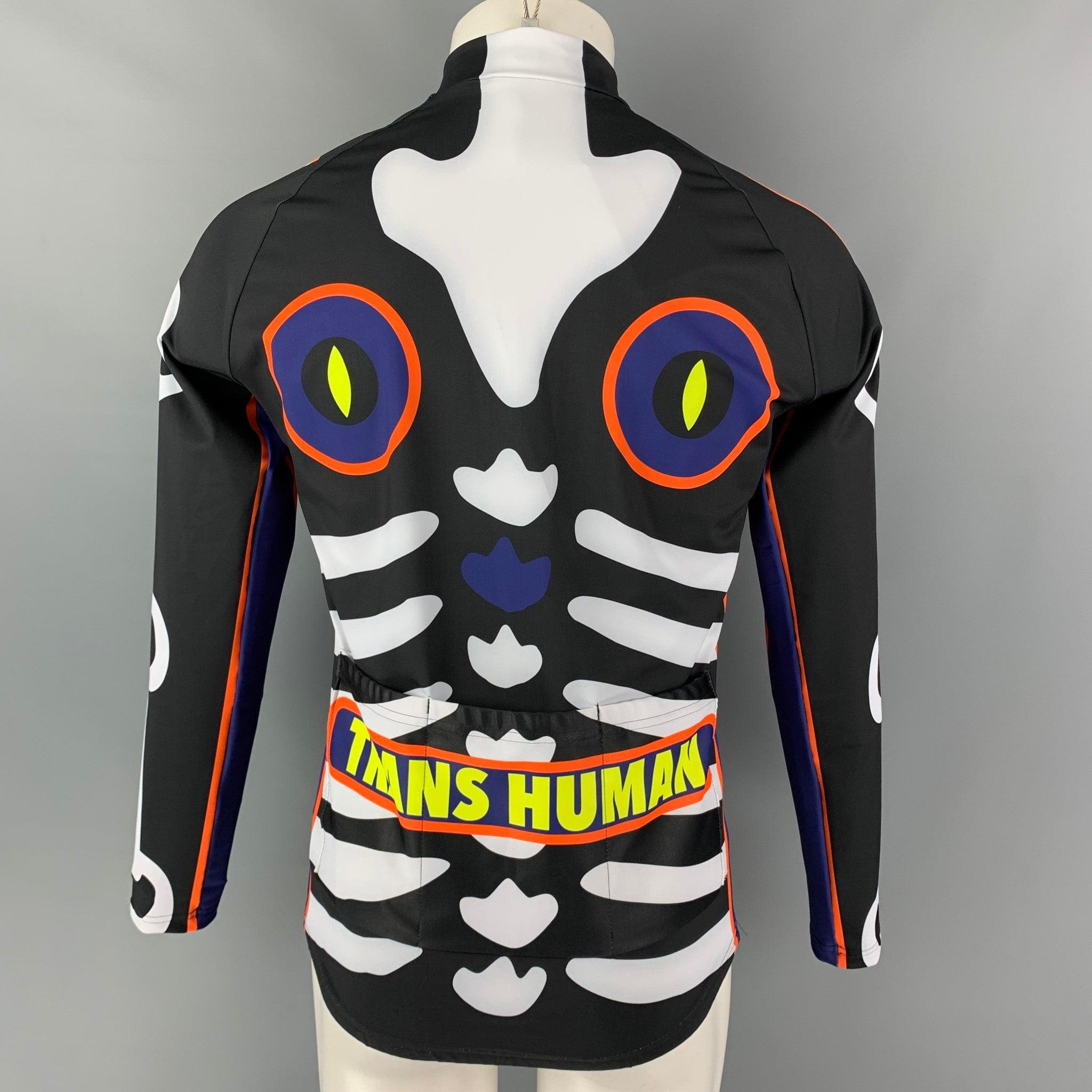 WALTER VAN BEIRENDONCK SS19 Size M Black Graphic Nylon Jersey Bike Top In Excellent Condition For Sale In San Francisco, CA