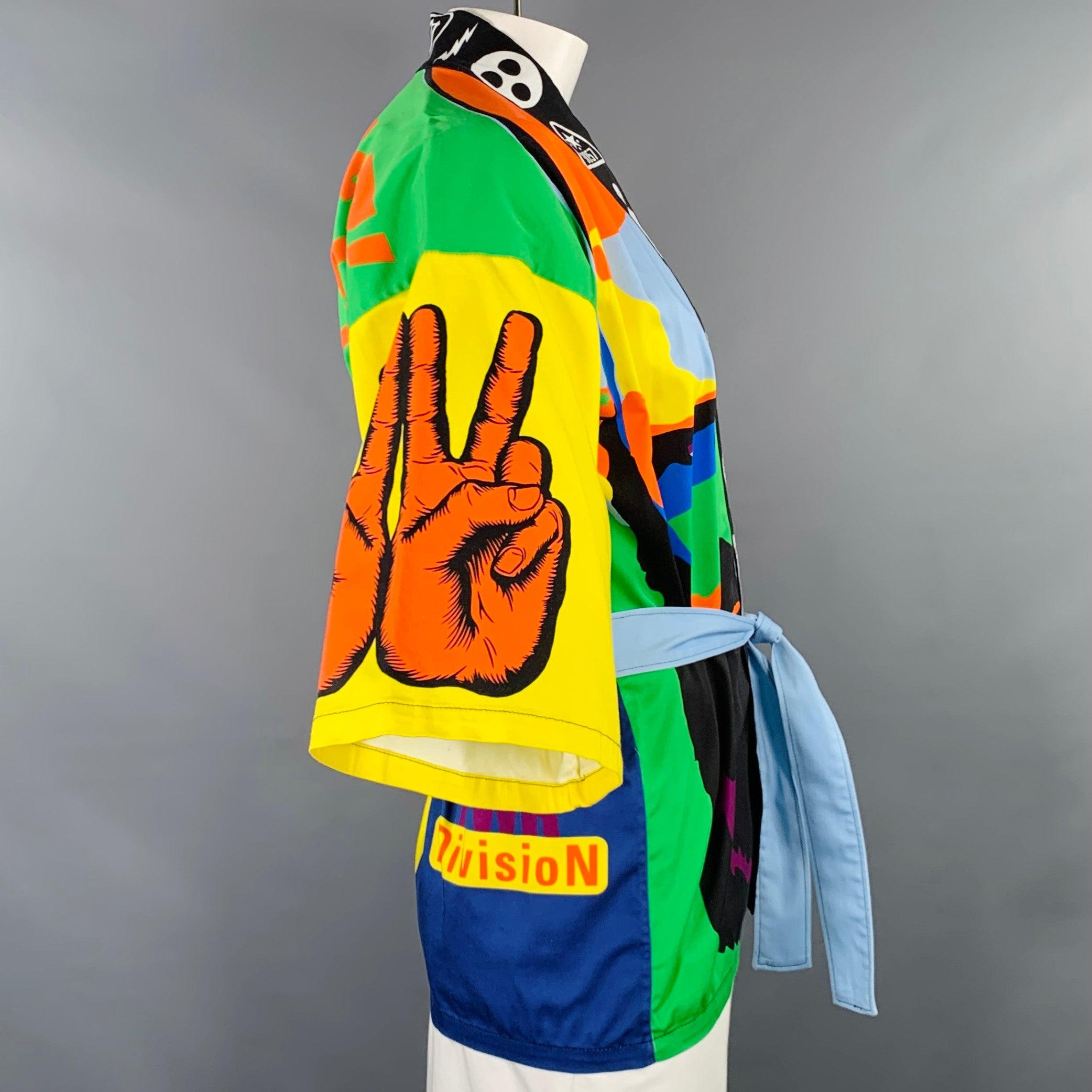 Noir WALTER VAN BEIRENDONCK SS20 Taille L Cardigan kimono en coton multicolore en vente